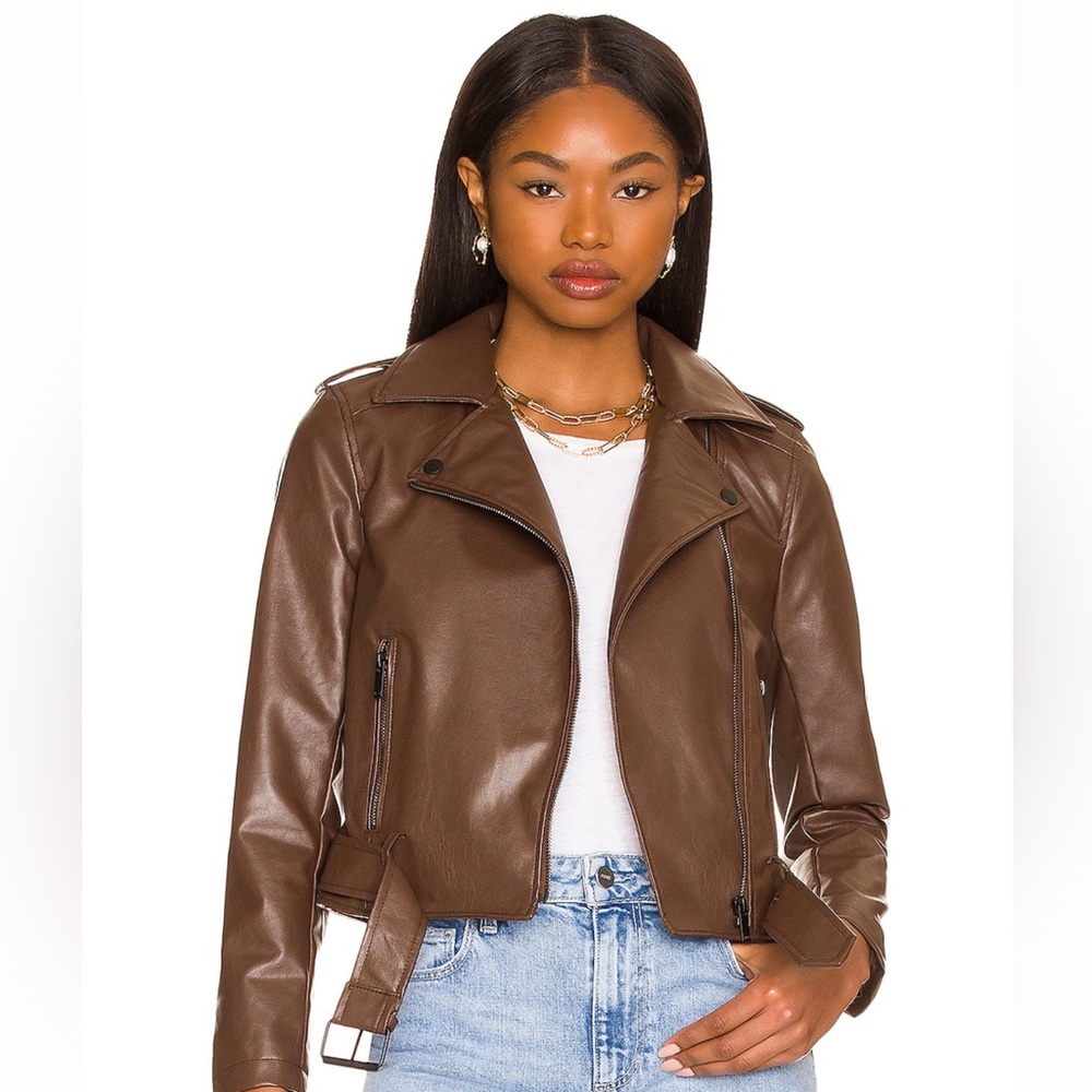 Superdown faux leather cropped moto jacket